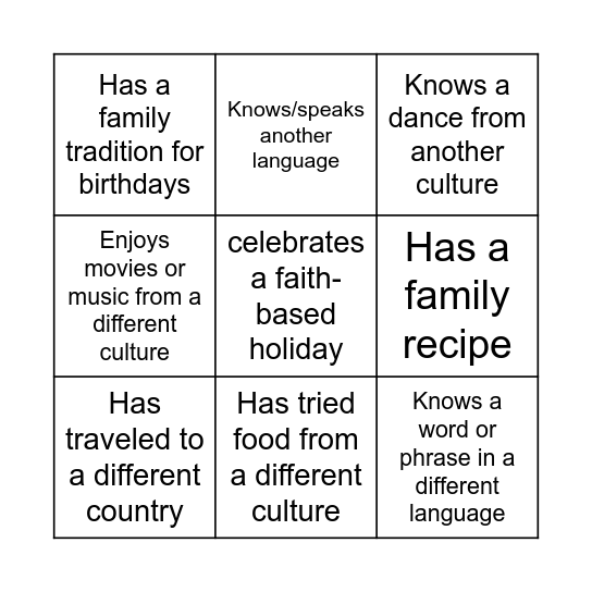 Diversity Bingo Card