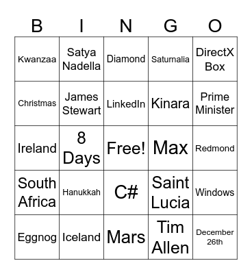 CSU Holiday Fun Bingo Card