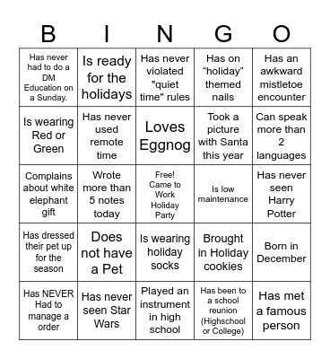 2024 PNS Holiday Bingo Card