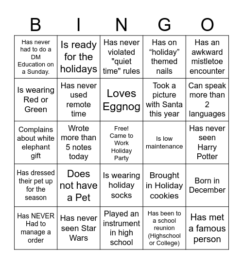 2024 PNS Holiday Bingo Card