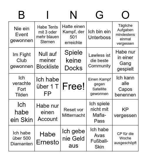 Idle Mafia Bingo 2 Bingo Card