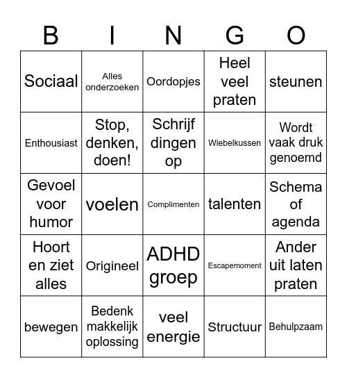 ADHD Bingo Card