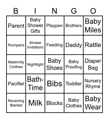 Miles Greyson’s Baby Shower Bingo Card