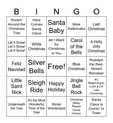 Popular Christmas Songs BINGO Card