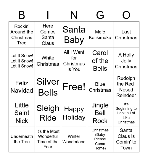 Popular Christmas Songs BINGO Card