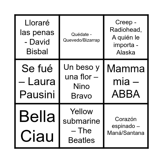 Bingo Musical 2 Bingo Card