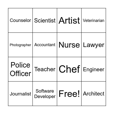 Career Options Bingo Card