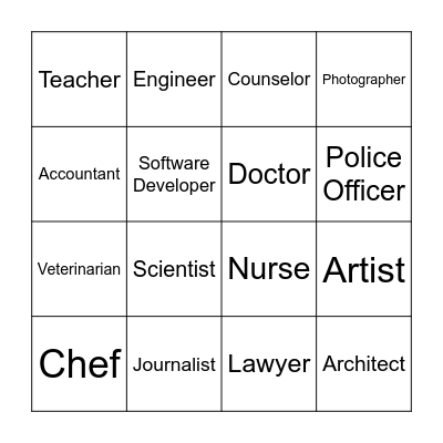 Career Options Bingo Card