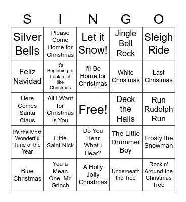 Winter Party Singo Bingo Card