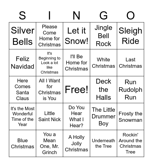 Winter Party Singo Bingo Card