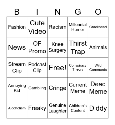 Instagram Reels Bingo Card