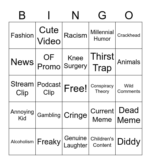 Instagram Reels Bingo Card