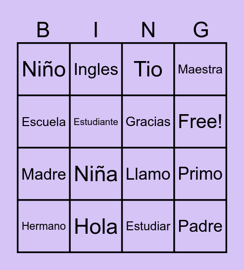 Spanish Bingo Card