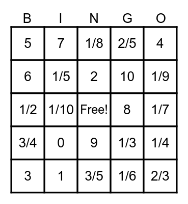 Fraction Bingo Card