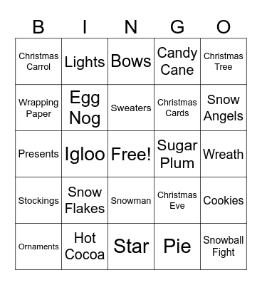 Winter Holiday Bingo Card