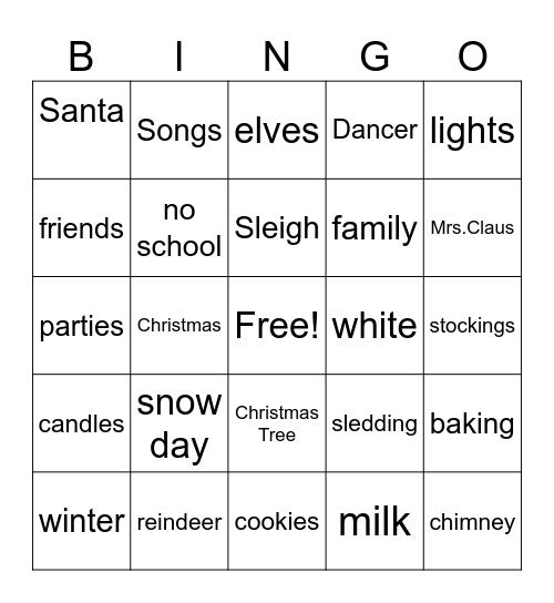 Holiday Bingo Card