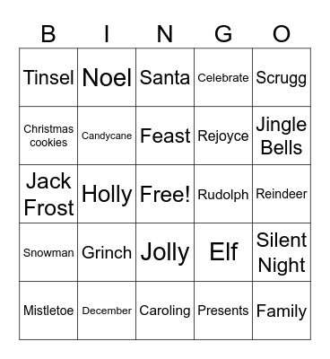 Shoreview Holiday Bingo Card