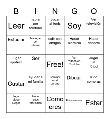 Ian Chen Actividades & Verbs Bingo Card