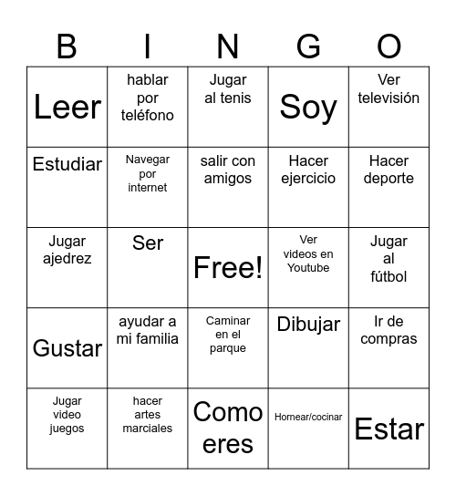 Ian Chen Actividades & Verbs Bingo Card