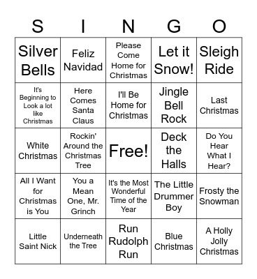 Winter Party Singo Bingo Card
