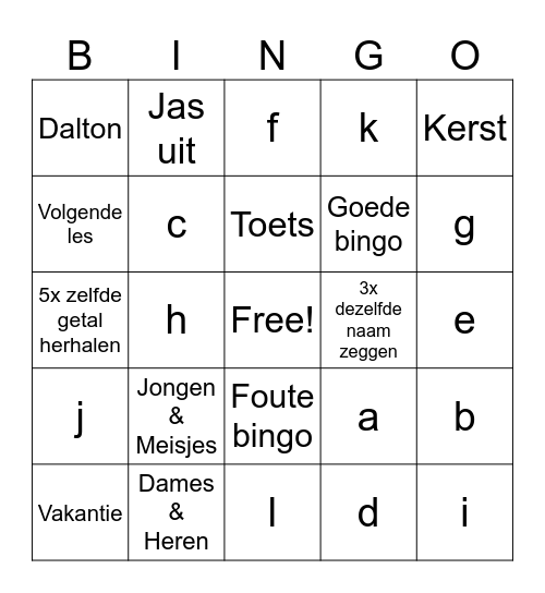 Frans Bingo Card