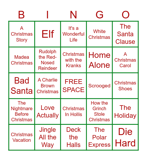 Christmas Movie Songs BINGO Card