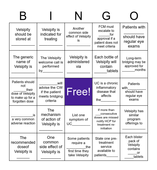 Velsipity BINGO Card