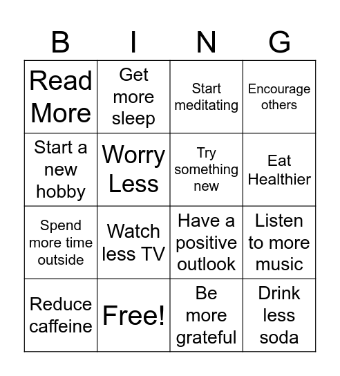 New Year's Resolution BINGO Card