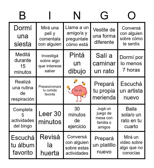 Salud mental Bingo Card