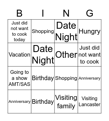 CELEBRATIONS! Bingo Card