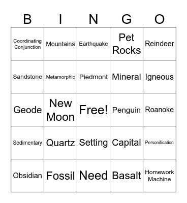 Rock Bingo Card