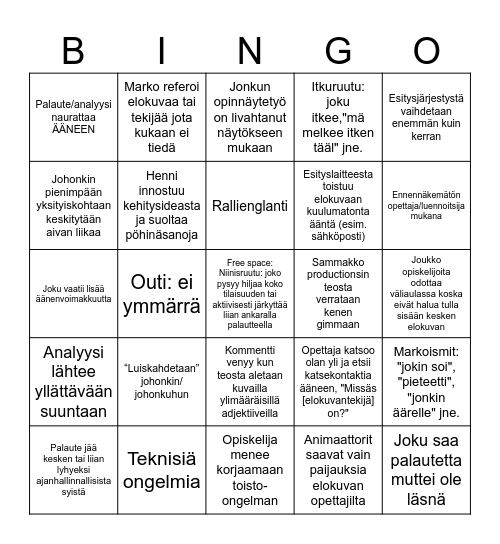 Anielon uusi palautebingo Card