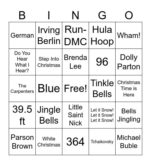 Christmas Music Bingo Card