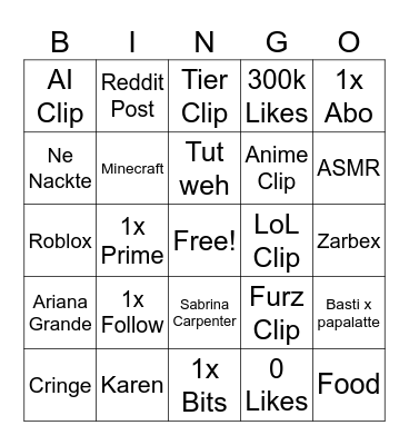 TikTok Bingo Card