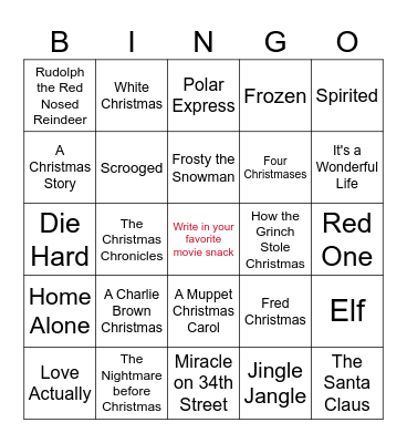 OCI Holiday Movie Bingo 2024! Bingo Card