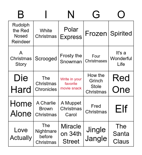 OCI Holiday Movie Bingo 2024! Bingo Card