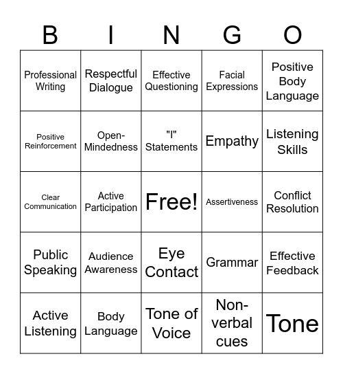 Communicating for Success Bingo Card