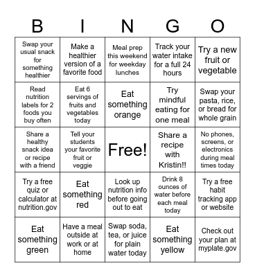 Nutrition & Healthy Diet Choices Bingo Card