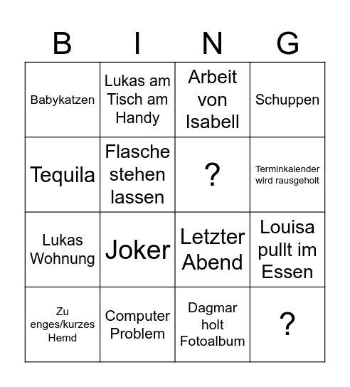Family Bingo Card