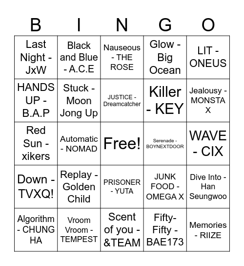 gangnam style Bingo Card