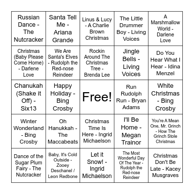 Holiday Music Bingo Card
