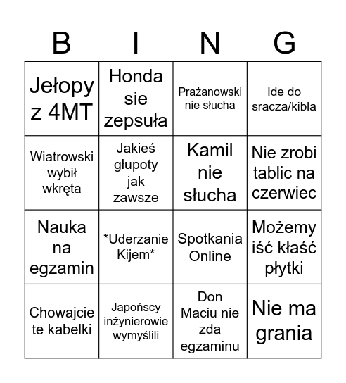 Co Jacek powie na programowaniu Bingo Card