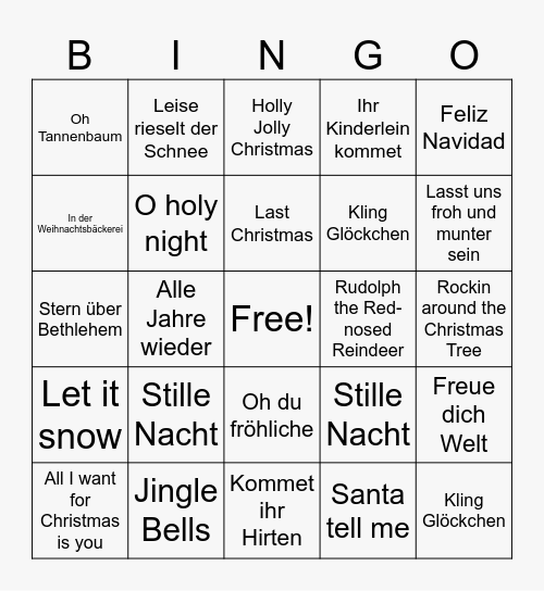 Weihnachtslieder Bingo Card