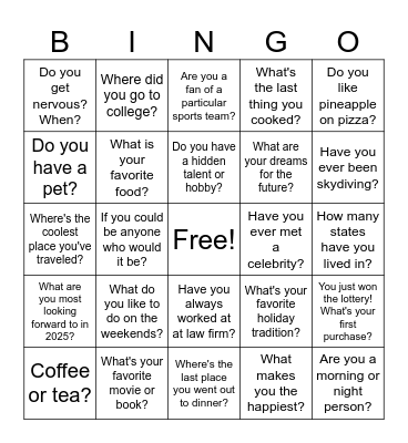 Get to Know You Bingo Card