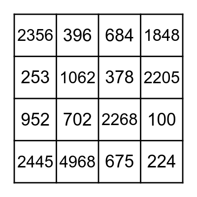 Multiplication Bingo Card