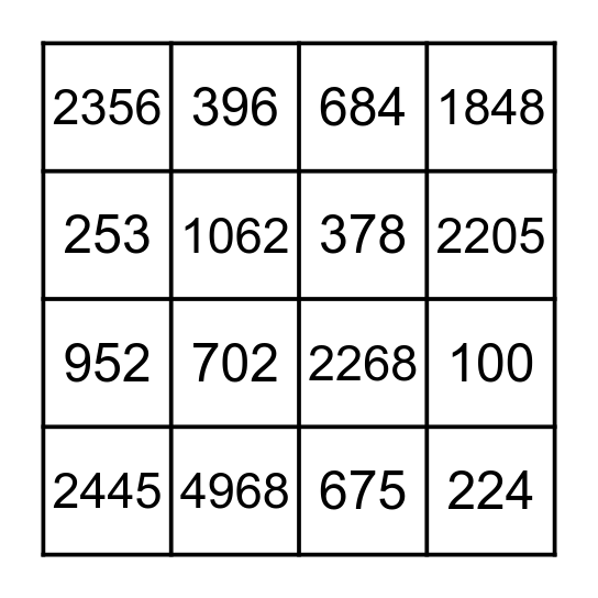 Multiplication Bingo Card