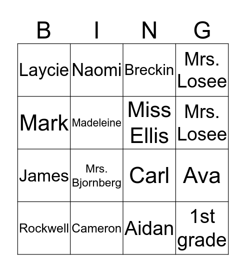 Names BINGO Card