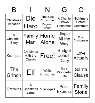 Christmas Movie Bingo Card