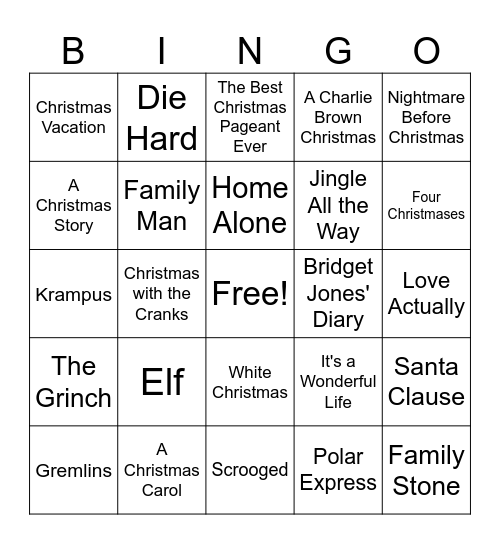 Christmas Movie Bingo Card