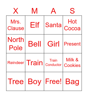 Polar Express Bingo Card